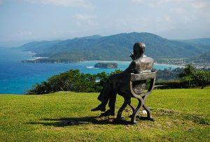Statue of Noel Coward at Firefly in St Mary Jamaica overlooking the coast.