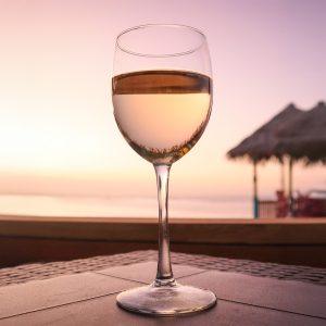 Glass of wine overlooking the ocean at Christopher’s in Ocho Rios, Jamaica.