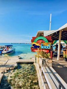 Waterfront dining area at Jangalee Seafood Restaurant in Ocho Rios, Jamaica.