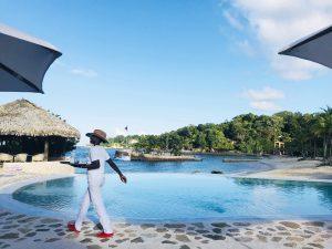 Infinity pool beside Bizot Bar at GoldenEye Resort in St. Mary, Jamaica.