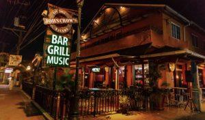 John Crow's Tavern restaurant and sports bar in Ocho Rios Jamaica at night.