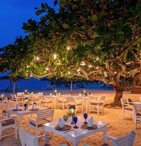 Teddy's Beach Grill beachfront dining on the private beach at Jamaica Inn in Ocho Rios Jamaica